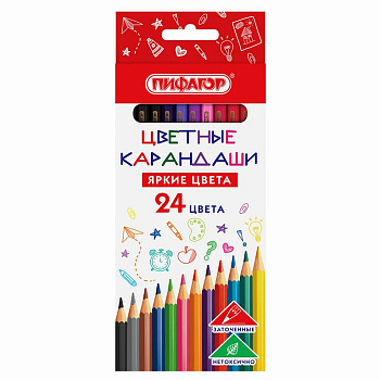 Набор карандашей  24 цв.  пласт. корпус ПИФАГОР "Классик"