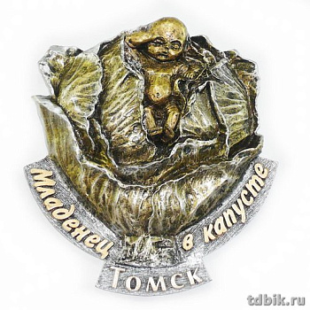 Магнит Томск "Младенец в капусте" 7,5*7,5см искусств. камень