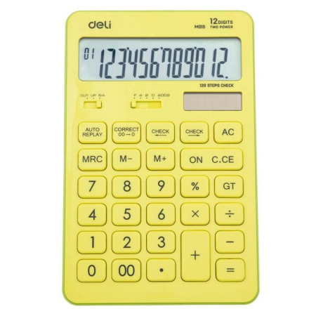 Калькулятор наст. Deli EM01551 (12 разр.) 2 питания, 175x108х15 мм, желтый