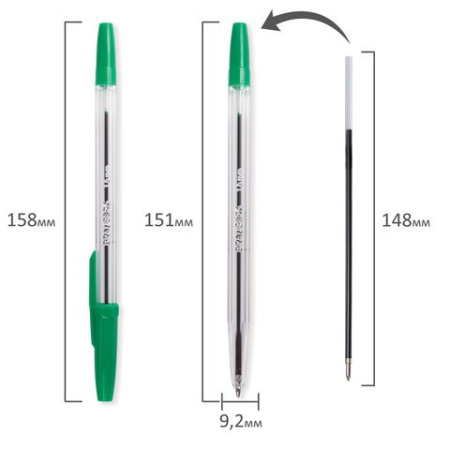 Ручка шариковая Brauberg "Line" 1,0мм зеленая (стерж.148мм, линия 0,5мм)