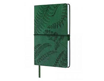 Блокнот А5 128л., 148*210 мм, обложка на резинке, кожзам "Папоротники" клетка, форзац печатный