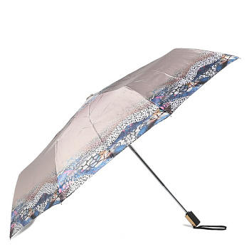 Зонт женский суперавтомат Fabretti, облегченный, 3 сложения, сатин, коричневый