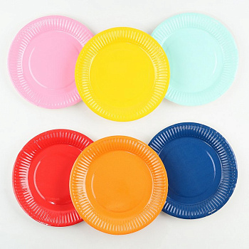 Тарелка картон d180  6 шт/уп "Разноцвет"