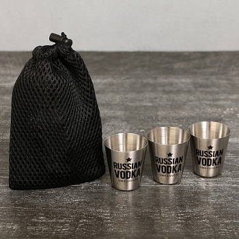 Стопки "Russian vodka" 3 шт, сталь, в мешочке