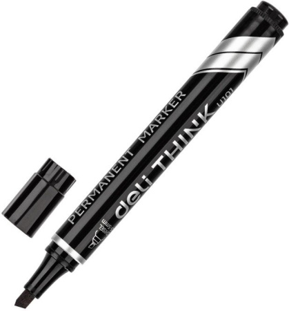 Маркер перманентный  5-1,5 мм Deli "Think" скошенный, черный
