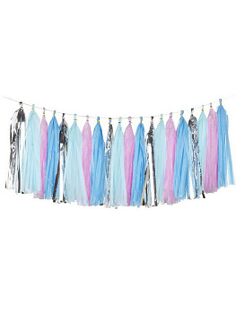 Гирлянда праздничная, 250*30см, розовый/голубой/серебряный