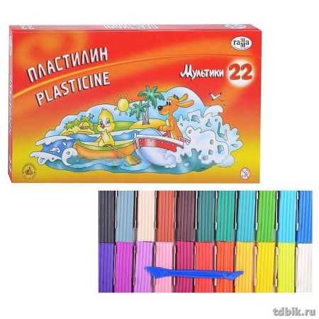 Пластилин 22 цв. 440 гр ГАММА "Мультики" со стеком