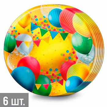 Тарелка картон d230  6 шт/уп "Воздушные шары"