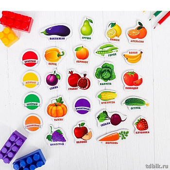 Игра обучающая  Природа "Изучаем овощи, фрукты, цвета" (дерево) 25 магнитов Лесная мастерская