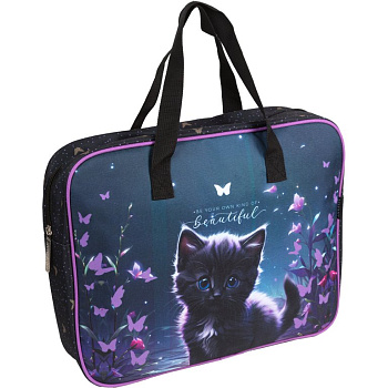 Папка для тетрадей, ИЗО и технологии на молнии с ручками A4 (34x23x3см)  "Beautiful Cat" deVENTE