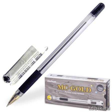 Ручка шариковая масляная MunHwa "МC Gold" резин.упор 0,5мм чёрная (стерж.142мм, линия 0,3мм)