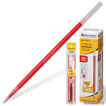 Стержень гелевый 130мм Brauberg красный 0,5мм (линия 0,35мм) игольчатый