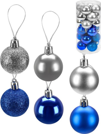 Набор шаров  цвет ассорти 40 мм 25 шт "Новогоднее настроение" (синий/серебро)
