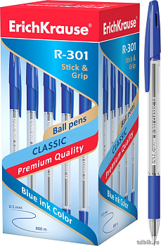 Ручка шариковая ErichKrause R-301 Classic Stick&Grip рез.упор 1,0мм синяя (стерж.140мм, линия 0,5)
