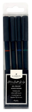 Набор гелевых ручек  4 шт. LOREX "SLIM SOFTGRIP" 0,5мм (син, черн, крас, зел,)