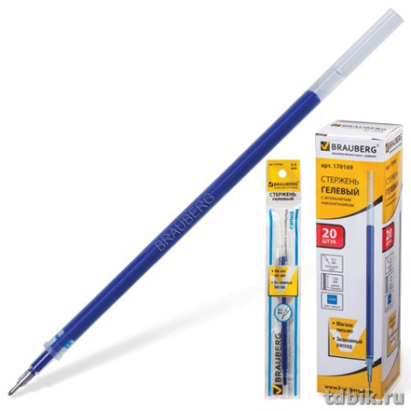 Стержень гелевый 130мм Brauberg синий 0,5мм (линия 0,35мм) игольчатый