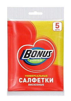 Салфетка для уборки помещений (вискоза) 30*38см 5 шт/уп, 80 г/м2, BONUS