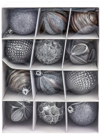 Набор шаров  цвет серебро  60 мм 12 шт "Метель" (ассорти)