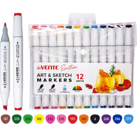 Маркер для скетчинга  12шт/уп deVENTE Emotion двусторонние