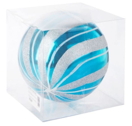 Елочный шар 200 мм, цвет серебристо-голубой "Полосы"