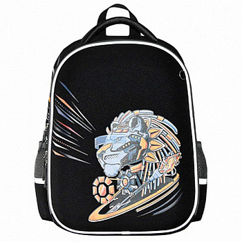 Рюкзак каркасный для мальчика Феникс+ "Кибер лев" 29*39*14 см черный