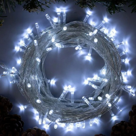 Гирлянда комнатная Нить 10м, 100 холодных ламп, 8 реж., прозрач.провод (от -10 до +35 °С)