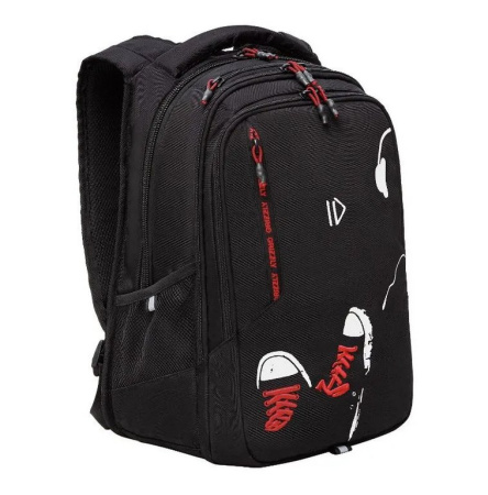 Рюкзак школьный для мальчика Grizzly 42*31*22 см, черный/красный