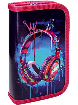 Пенал 2 отд. для девочки Profit "Наушники в красках" 190*105 (ламинир.картон)