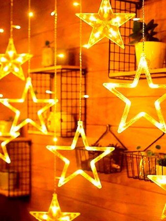 Гирлянда комнатная Бахрома "Звезды" 3*0,7м, 126 желтых ламп, 8 режимов