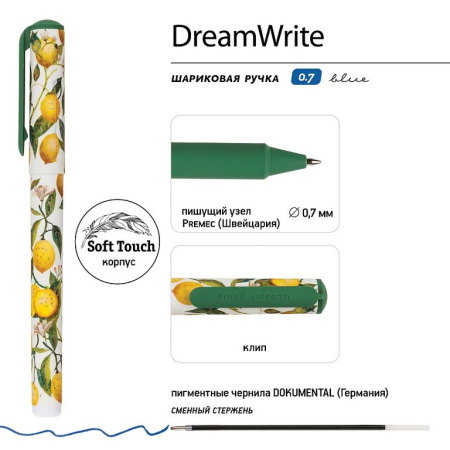 Ручка шариковая Bruno Visconti в тубусе "DreamWrite. Флора Fruits" 0,7мм, синяя (лин.0,5мм,ст.133мм)