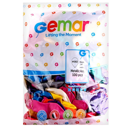 Шар воздушный 14 дюймов (35см) без рисунка ассорти металлик