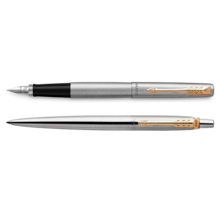 Набор подарочный Parker "Jotter Stainless Stee" (ручка шарик. 1мм и ручка перьев 1мм, корп. серебро)