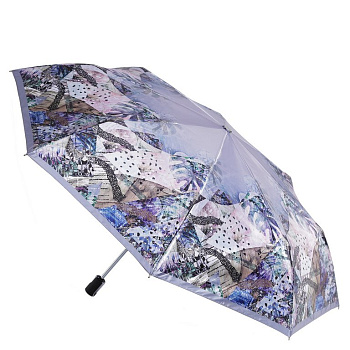 Зонт женский суперавтомат Fabretti, облегченный, 3 сложения, сатин, серый