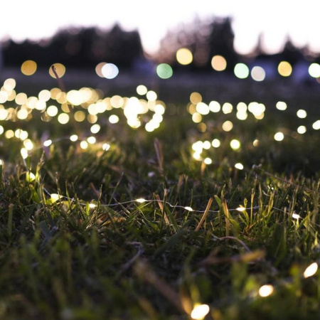 Гирлянда комнатная Нить  "Роса"  5м, 100 теплых ламп, 2 реж., на батарейках (от 0 до +35 °С)