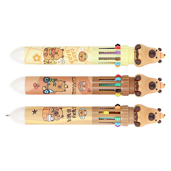 Ручка шариковая сувенирная автомат 10-и цветная "Капибара"