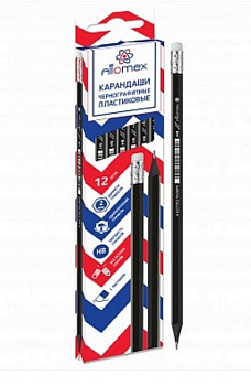 Карандаш ч/г HB пласт. корпус Attomex с ластиком