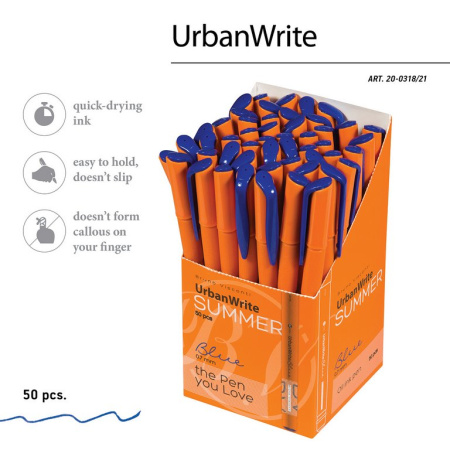 Ручка шариковая масляная BV UrbanWrite Summer резин. упор 0,7мм синяя (стерж. 139мм, линия 0,5мм)