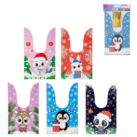 Набор подарочных пакетов НГ 35 шт/уп 13,8*23см с зажимами (полиэтилен) ЗОЛОТАЯ СКАЗКА (ассорти)