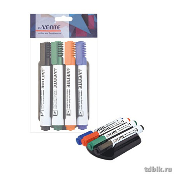 Набор маркеров для доски  4шт + губка deVENTE 5мм круглые (спиртовые)