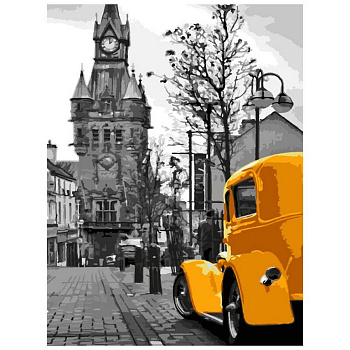 Роспись по номерам (картон) 30*40см "Ретро автомобиль" (основа,акрил. краски, кисти) ФРЕЯ