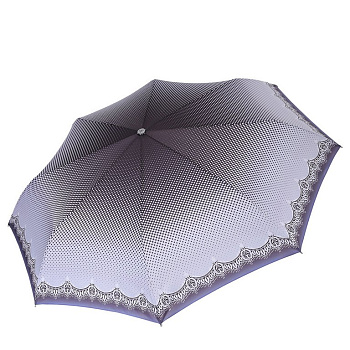 Зонт женский суперавтомат Fabretti, облегченный, 3 сложения, эпонж, голубой/серый