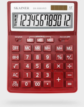 Калькулятор наст. Skainer SK-888XRD (12 разр., 2 питания, 155х204х34мм) красный