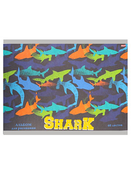 Альбом для рисования А4 40л. на скрепке Profit "ДИЗАЙН С АКУЛАМИ"