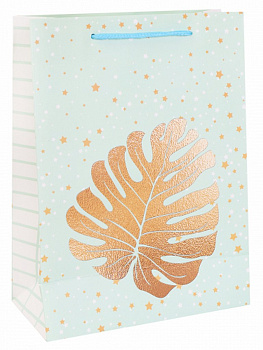 Пакет бумажный 18*24см матовый "Золотой листочек" тисн. фольгой