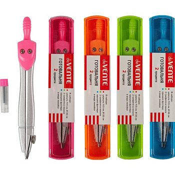 Циркуль 115 мм в пенале deVENTE, цв. ассорти + 2 сменных грифеля