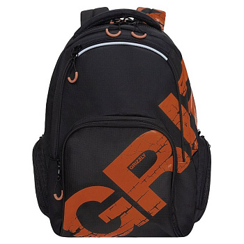 Рюкзак школьный для мальчика Grizzly 32*42*22 см, черный/терракотовый
