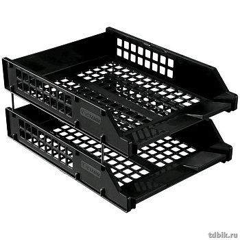 Лоток горизонтальный двойной Стамм "Strong" с металл. стержнями, черный
