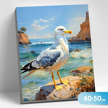 Роспись по номерам (холст) 40*50см "Чайка на море" (основа+акрил.кр.+кисти) 29цв.