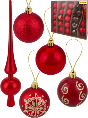 Набор шаров  цвет красный  60 мм 20 шт+ верхушка 1шт