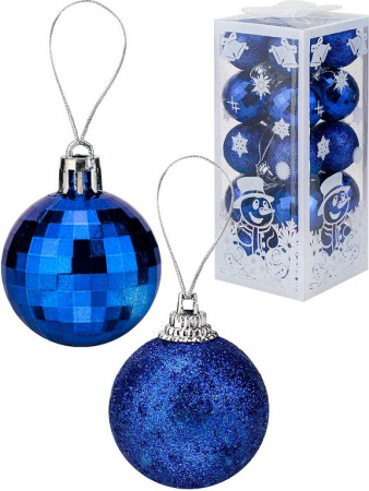 Набор шаров  цвет синий  40 мм 20 шт (ассорти)